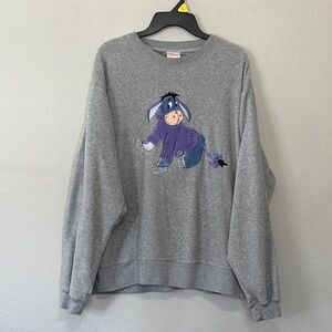 VTG 90’s Disney Women's Fuzzy Gray Eeyore Sweater Women’s Large Nostalgic